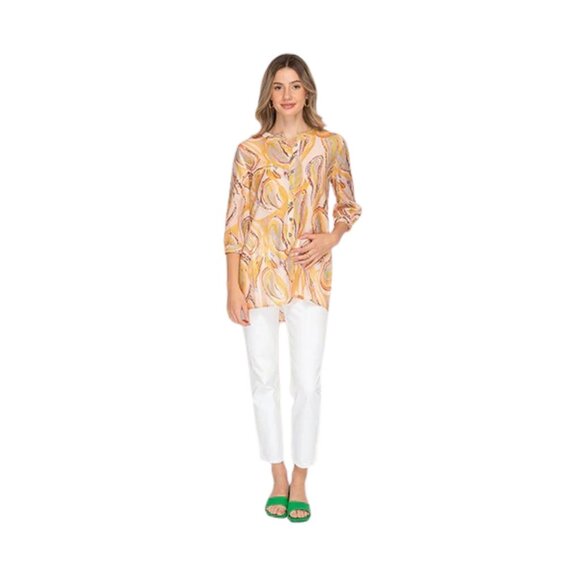 Yellow Patterned Printed Short Casual Top For Womens - Picture 1 of 2